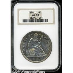 1859-O S$1 AU58 NGC. Blushes of honey-gold