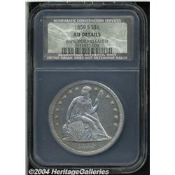 1859-S S$1 AU50 Details, Improperly Cleaned,