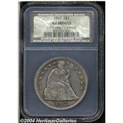 1867 S$1 AU50 Details, Improperly Cleaned,