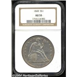 1868 S$1 AU55 NGC. Luminous golden-brown and