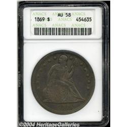1869 S$1 AU58 ANACS. Well struck with a rich