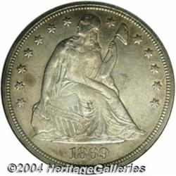 1869 S$1 MS61 NGC. A satiny Seated Dollar with