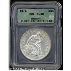 1871 S$1 AU58 ICG. Just the slightest rub on