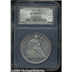 1872 S$1 AU50 Details, Reverse Damaged, NCS.