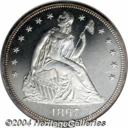 1867 S$1 PR64 S Cameo NGC. Golden-brown and