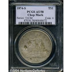 1874-S T$1 Chop Mark AU58 PCGS. The obverse