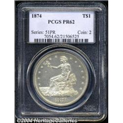 1874 T$1 PR62 PCGS. A film of light gold color