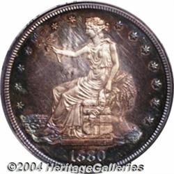 1880 T$1 PR63 Cameo PCGS. Pronounced cameo