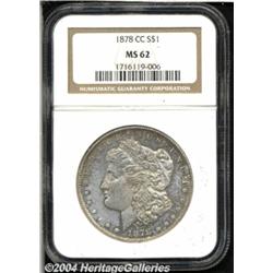 1878-CC S$1 MS62 NGC. Dappled orange-lilac