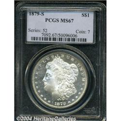 1879-S S$1 MS67 PCGS. Frosty devices create a