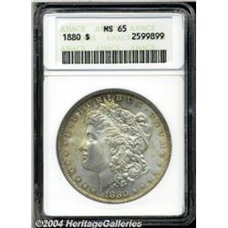 1880 S$1 MS65 ANACS. Dappled orange and rose