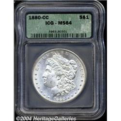 1880-CC S$1 MS64 ICG. Brilliant and sharply