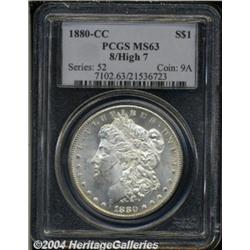 1880-CC S$1 8 Over High 7 MS63 PCGS. VAM-5. A