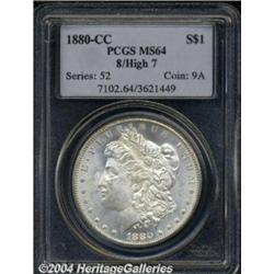 1880-CC S$1 8 Over High 7 MS64 PCGS. VAM-5. A
