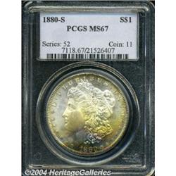 1880-S S$1 MS67 PCGS. Bright lemon-gold,
