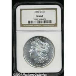 1880-S S$1 MS67 NGC. A peerless, snowy-white