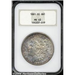 1881-CC S$1 MS63 NGC. Superb mint frost is