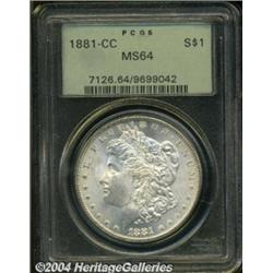 1881-CC S$1 MS64 PCGS. Shimmering white and