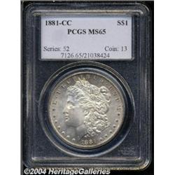 1881-CC S$1 MS65 PCGS. Lustrous with even