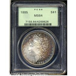 1885 S$1 MS64 PCGS. Spectacular cobalt-blue