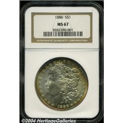1886 S$1 MS67 NGC. Amber, orange, maroon, and