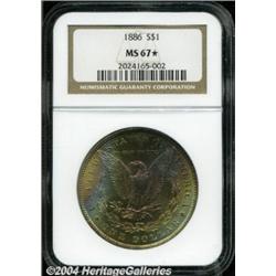 1886 S$1 MS67 S NGC. Dynamic bands of bright