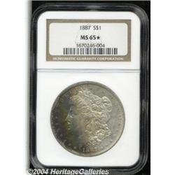 1887 S$1 MS65 S NGC. Vivid bands of ruby-red,