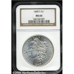 1888-S S$1 MS64 NGC. Bright and untoned