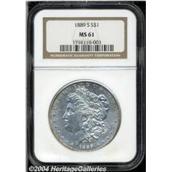1889-S S$1 MS61 NGC. Mostly brilliant with
