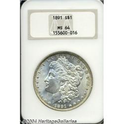 1891 S$1 MS64 NGC. Well struck with bright