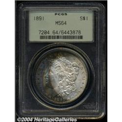 1891 S$1 MS64 PCGS. Vivid crescents of toning