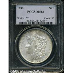 1892 S$1 MS64 PCGS. Light silver-gray color