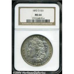 1892-O S$1 MS64 NGC. Typically softly struck