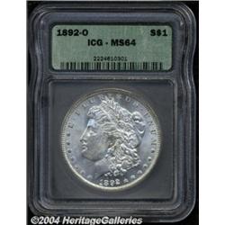 1892-O S$1 MS64 ICG. Typically soft above the