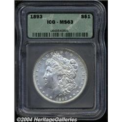 1893 S$1 MS63 ICG. Well struck, fully