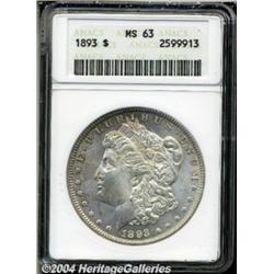 1893 S$1 MS63 ANACS. Rose-gold patina