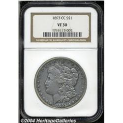 1893-CC S$1 VF30 NGC. This scarce-date CC