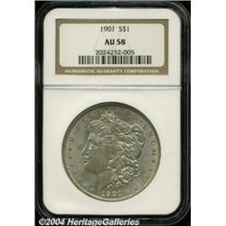 1901 S$1 AU58 NGC. Light gray patina over