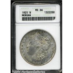 1921 S$1 MS66 ANACS. Dappled olive-gold patina