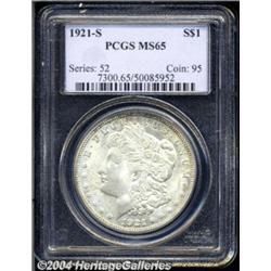 1921-S S$1 MS65 PCGS. Pale yellow-green colors