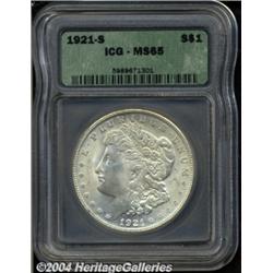 1921-S S$1 MS65 ICG. Outstanding mint luster
