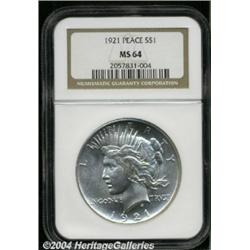 1921 S$1 MS64 NGC. Well struck with bright,