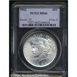1922 S$1 MS66 PCGS. Well struck and lustrous,