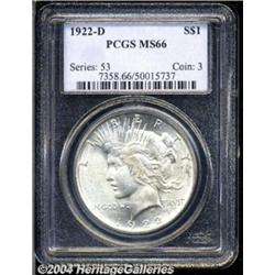 1922-D S$1 MS66 PCGS. Brilliant throughout and