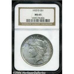 1923-D S$1 MS65 NGC. Attractive purple-russet