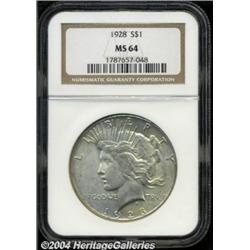 1928 S$1 MS64 NGC. Lustrous surfaces show