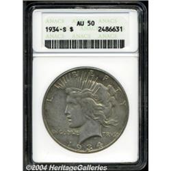 1934-S S$1 AU50 ANACS. A pleasing, moderately