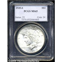 1935-S S$1 MS65 PCGS. Three rays under ONE. A