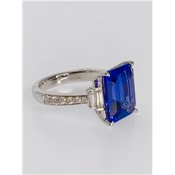 BARANOF JEWELERS Emerald Cut Tanzanite & Diamond Ring