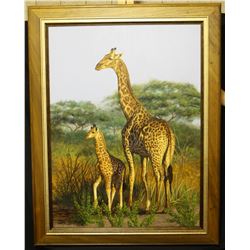 ORIGINAL WILDLIFE ART by ILSE de VILLIERS Mother & Baby Original Acrylic Painting